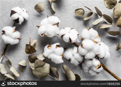 top view dry leaves with cotton. Resolution and high quality beautiful photo. top view dry leaves with cotton. High quality beautiful photo concept