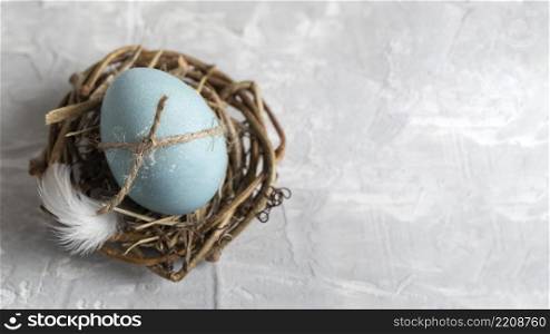 top view easter egg bird nest with copy space