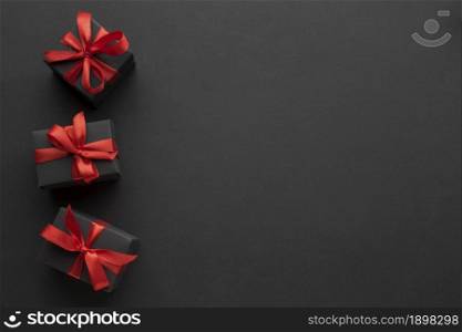 top view elegant presents with red ribbon. Resolution and high quality beautiful photo. top view elegant presents with red ribbon. High quality beautiful photo concept