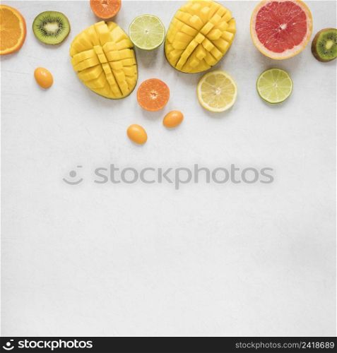 top view exotic fruits with copy space