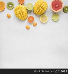 top view exotic fruits with copy space