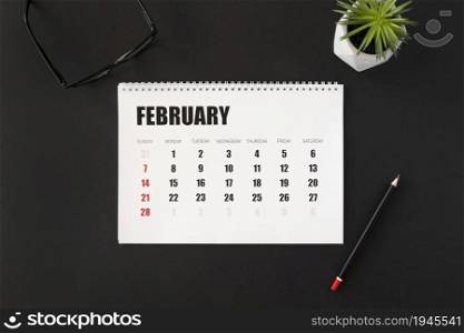 top view february month planner calendar. High resolution photo. top view february month planner calendar. High quality photo