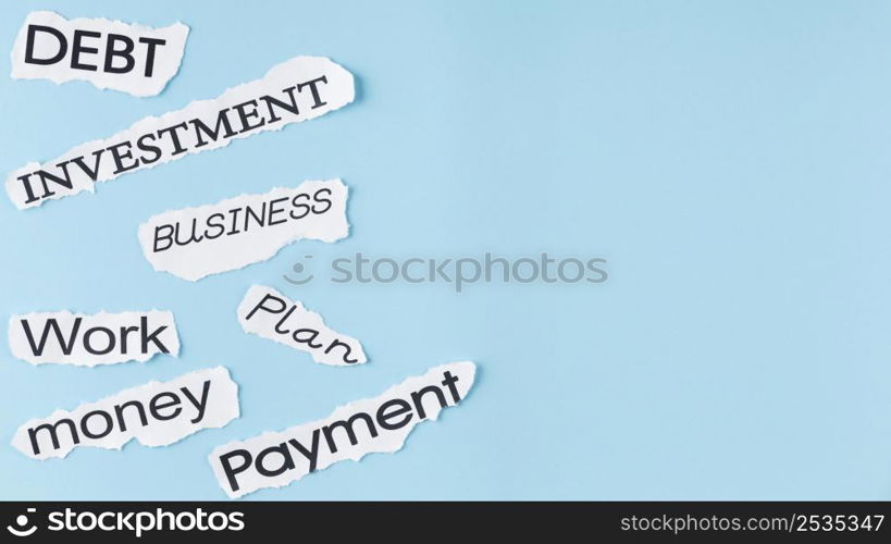 top view finances words assortment