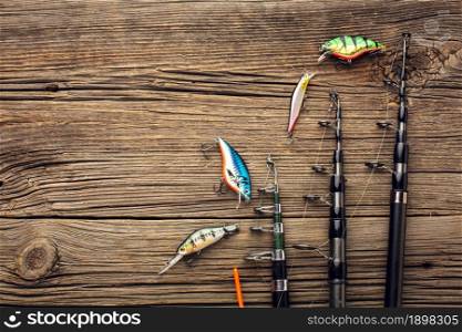 top view fishing bait fishing rods. Resolution and high quality beautiful photo. top view fishing bait fishing rods. High quality beautiful photo concept