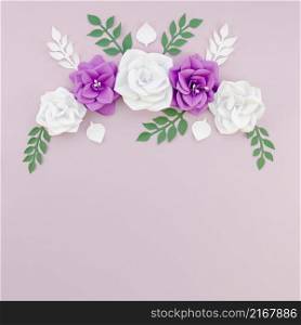 top view floral frame with purple background