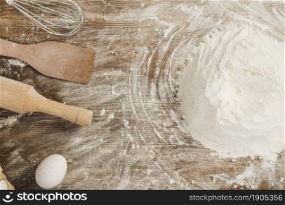 top view flour wooden surface. Beautiful photo. top view flour wooden surface