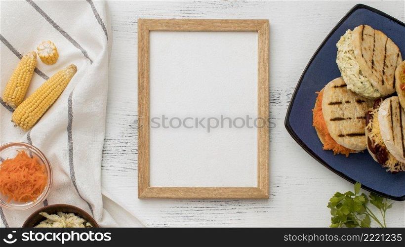 top view food assortment with frame