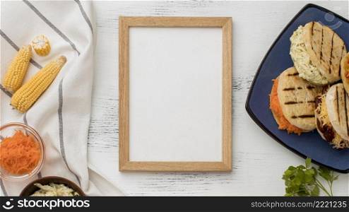 top view food assortment with frame
