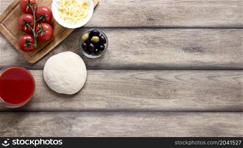 top view food frame wooden background
