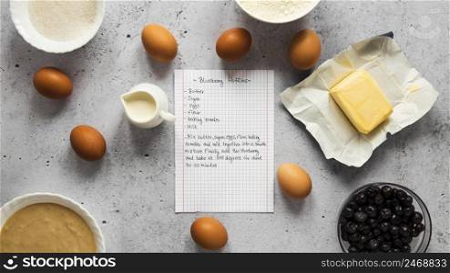 top view food ingredients with eggs