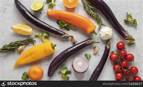 top view food ingredients with fresh vegetables
