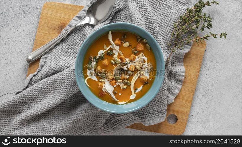 top view food ingredients with vegetable soup