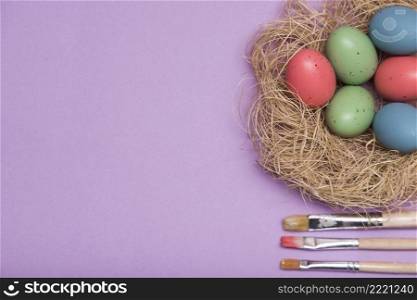 top view frame with colored eggs copy space