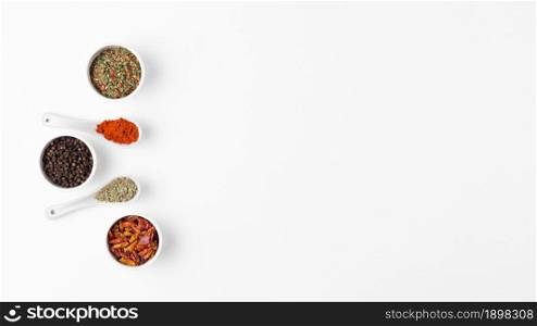 top view frame with spices bowls. Resolution and high quality beautiful photo. top view frame with spices bowls. High quality beautiful photo concept