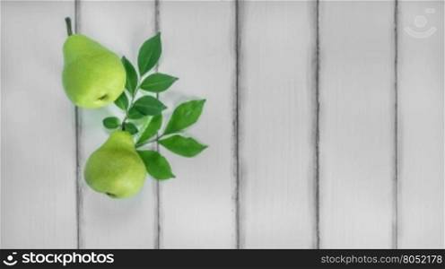 top view fresh pears on the wooden background, Free space for text