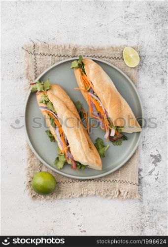 top view fresh sandwiches plate