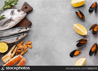 top view fresh seafood table. Resolution and high quality beautiful photo. top view fresh seafood table. High quality beautiful photo concept