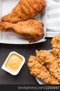 top view fried chicken sauce