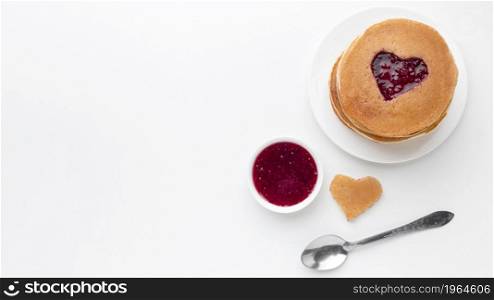 top view fruit jam with pancakes. High resolution photo. top view fruit jam with pancakes. High quality photo