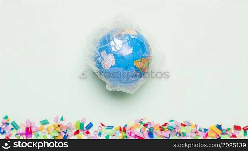 top view globe covered plastic