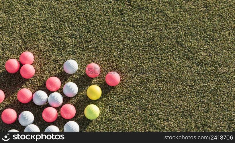 top view golf balls collection with copy space