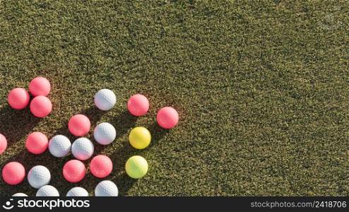 top view golf balls collection with copy space