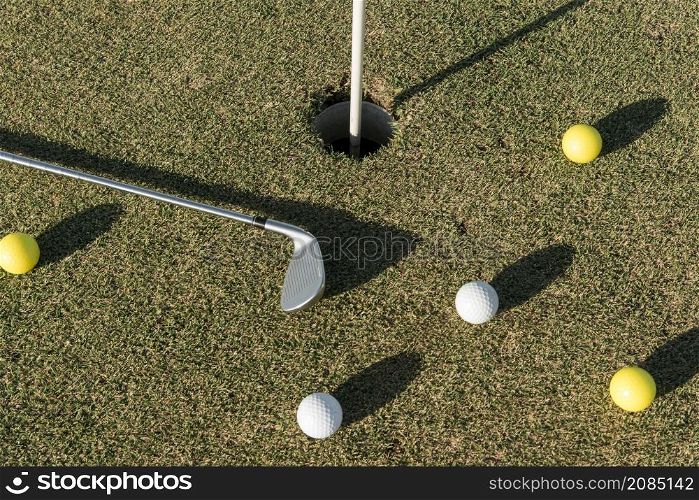 top view golf balls spread