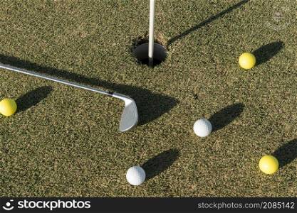 top view golf balls spread