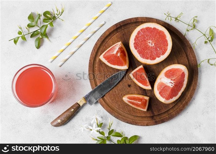 top view grapefruit slices with juice