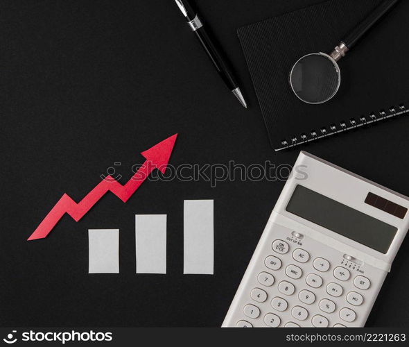 top view growth arrow with calculator