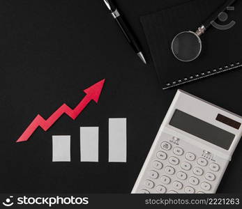 top view growth arrow with calculator