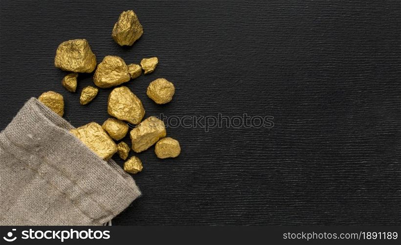 top view gunny sack with gold ore. Resolution and high quality beautiful photo. top view gunny sack with gold ore. High quality and resolution beautiful photo concept