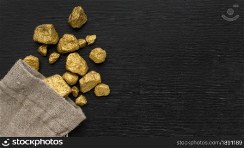 top view gunny sack with gold ore. Resolution and high quality beautiful photo. top view gunny sack with gold ore. High quality and resolution beautiful photo concept