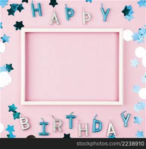 top view happy birthday candles with frame