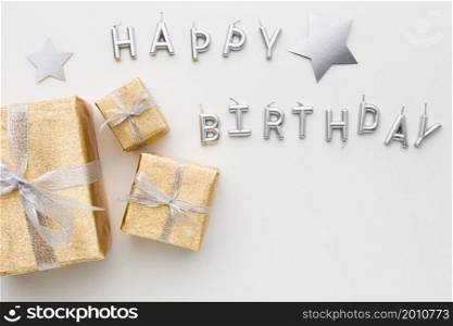 top view happy birthday message gifts