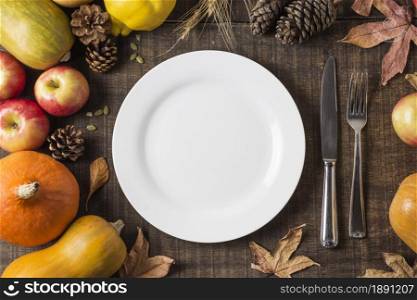 top view harvest arrangement with plate. Resolution and high quality beautiful photo. top view harvest arrangement with plate. High quality and resolution beautiful photo concept
