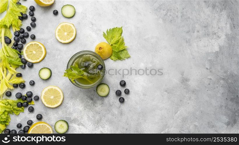 top view healthy juice fruits arrangement