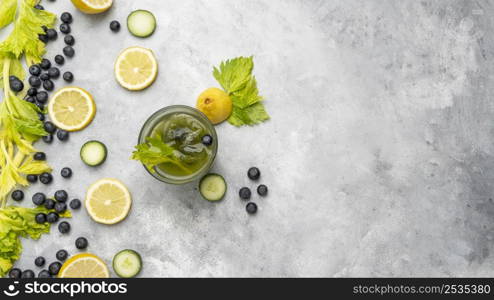 top view healthy juice fruits arrangement