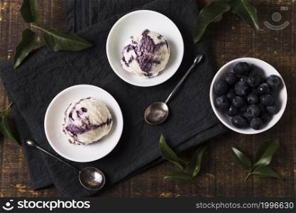 top view homemade ice cream with blueberries