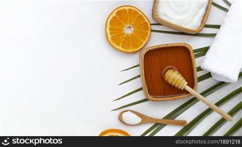 top view honey orange slice with copy space. Resolution and high quality beautiful photo. top view honey orange slice with copy space. High quality and resolution beautiful photo concept