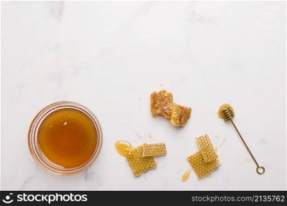 top view honey with honeycomb pieces