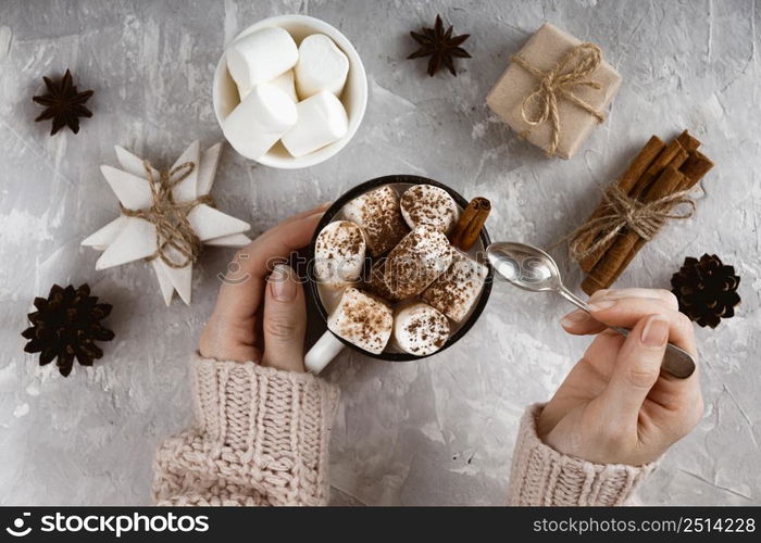 top view hot chocolate concept