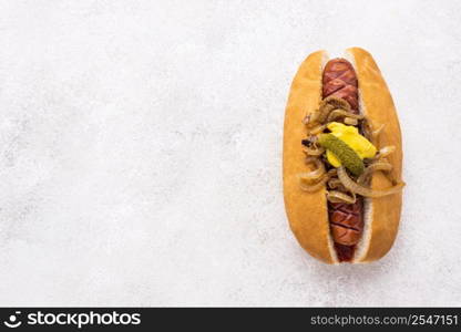 top view hot dog frame with copy space