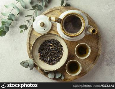 top view hot tea herbs arrangement