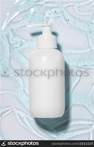 top view hydro alcoholic gel with bottle