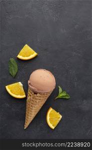 top view ice cream cone with orange