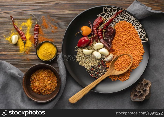 top view indian spices plate. Resolution and high quality beautiful photo. top view indian spices plate. High quality and resolution beautiful photo concept