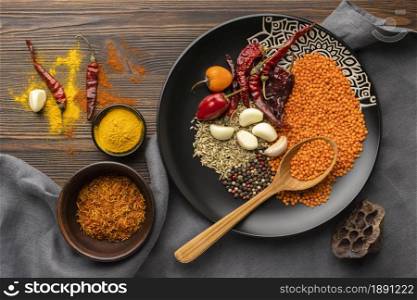 top view indian spices plate. Resolution and high quality beautiful photo. top view indian spices plate. High quality and resolution beautiful photo concept
