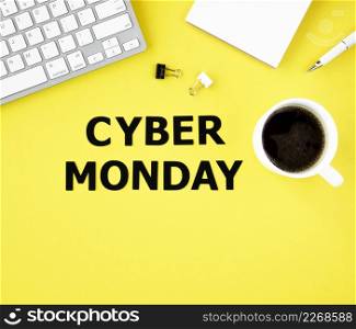 top view keyboard with coffee cyber monday
