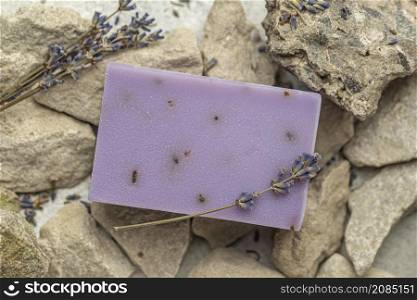 top view lavender soap rocks